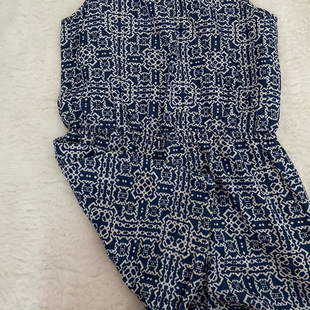Navy & White Patterned Romper